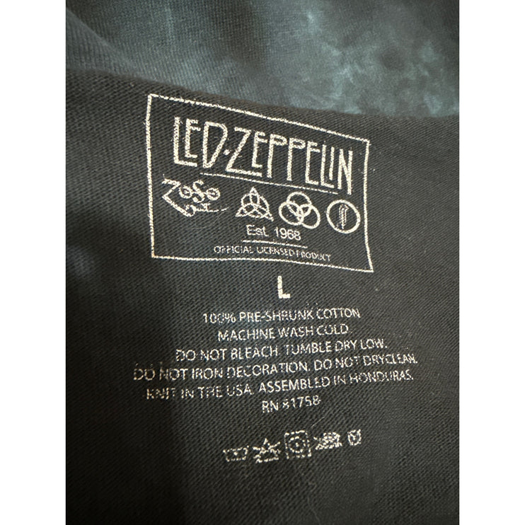 Led Zeppelin Blue Tie Dye Short Sleeve Distressed Frayed Crop Tee T-Shirt Top L