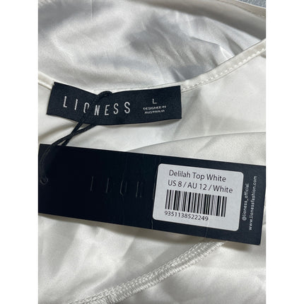 NEW Lioness Women's White Silk Satin Sleeveless Cowl Neck Cami Tank Crop Top L