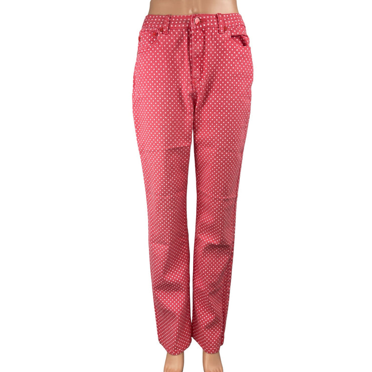 Diane Gilman Women's Pink POlka Dot High Waist Straight Denim Jeans Pants Sz 4T