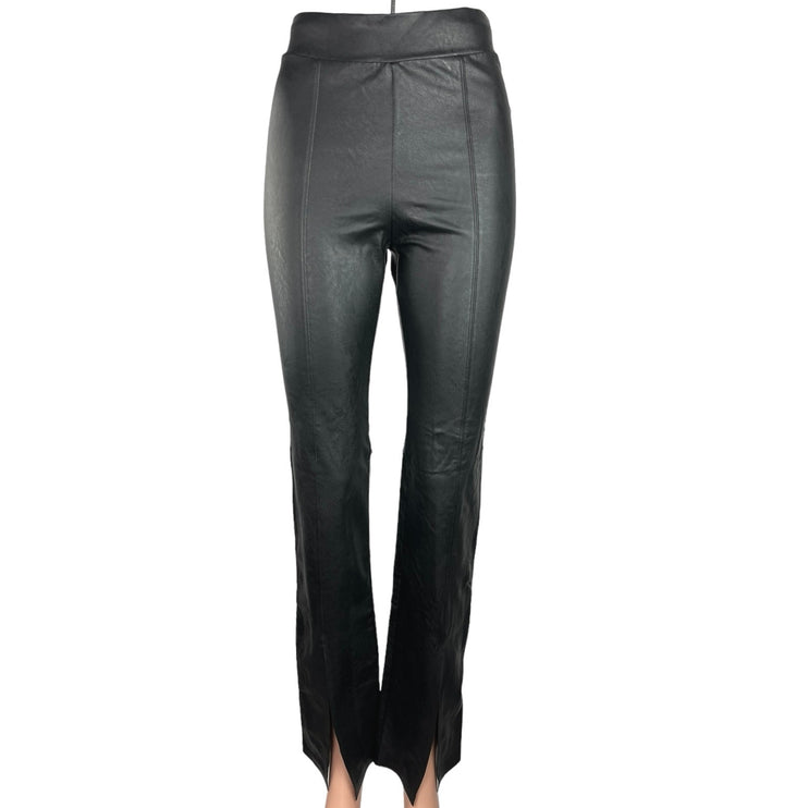 Commando Women's Black High Rise Faux Leather Elastic Waist Flared Slit Pants XS