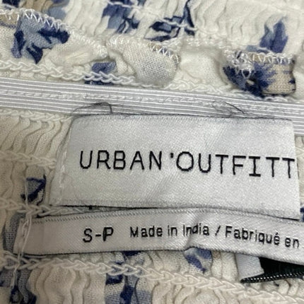 Urban Outfitters White Floral Smocked Short Sleeve Ruffle Crop Blouse Top Size S