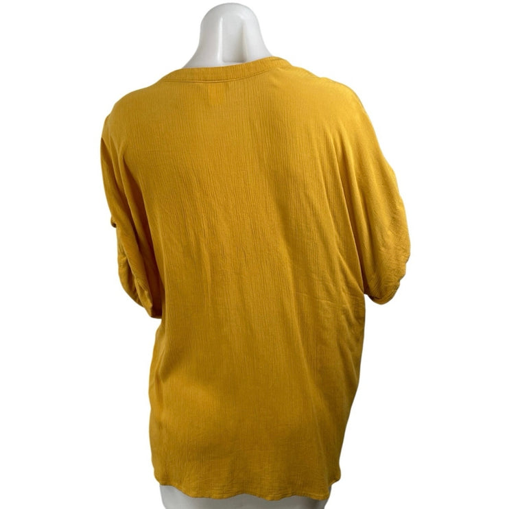 H&M Women's Mustard Yellow Short Sleeve V Neck Henley Blouse Shirt Top Size 10
