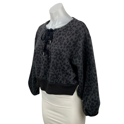 Victoria's Secret Black Leopard Animal Print Lace Up Cropped Sweatshirt Top Sz S