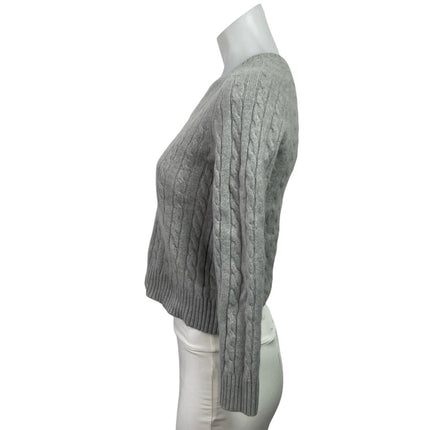 Faconnable Gray 100% Cashmere V Neck Cable Knit Long Sleeve Cropped Sweater Sz S