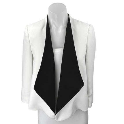 Alice + Olivia White Black Long Sleeve Draped Shawl Collar Blazer Coat Jacket S