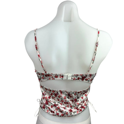 For Love & Lemons Red Satin Silk Lace Floral Ruched Cami Crop Tank Top Size XS