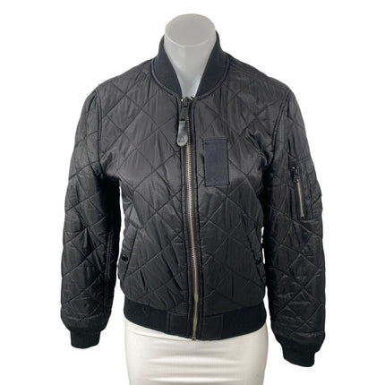Alpha Industries MA-1 Diamond Black Quilted Long Sleeve Bomber Coat Jacket Sz S