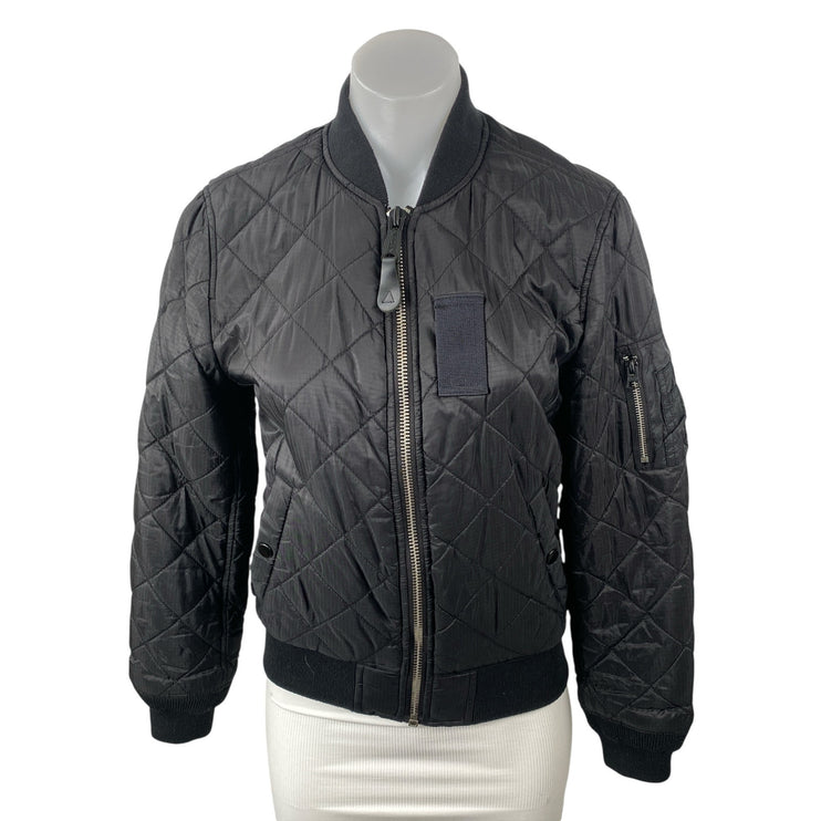 Alpha Industries MA-1 Diamond Black Quilted Long Sleeve Bomber Coat Jacket Sz S