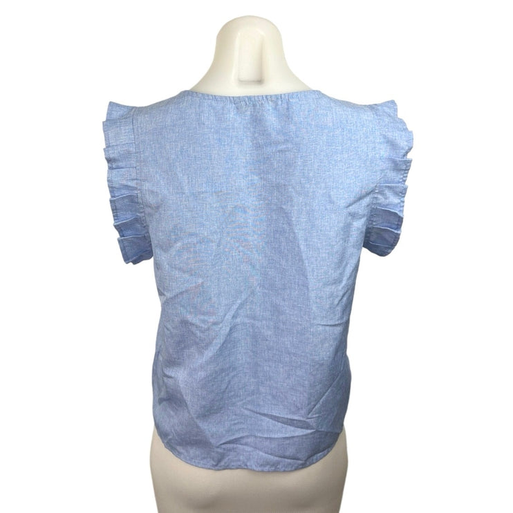 LK's Boutique Women's Blue Ruffle Frill Sleeves V-Neck Summer Blouse Top Sz S