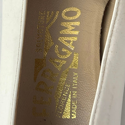 Salvatore Ferragamo White Color Block Leather Block Heels Slip On Pump Shoes 5.5