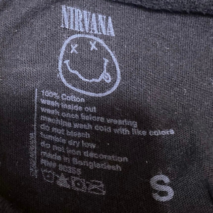 Nirvana Black Yellow Smiley Short Sleeve Graphic Rock Band Tee T-Shirt Top S