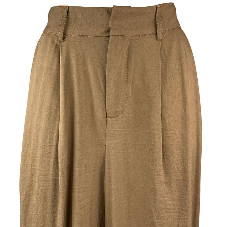 NEW Commense Women's Brown High Rise Pleated Ankle Wide Leg Trouser Pants Size S