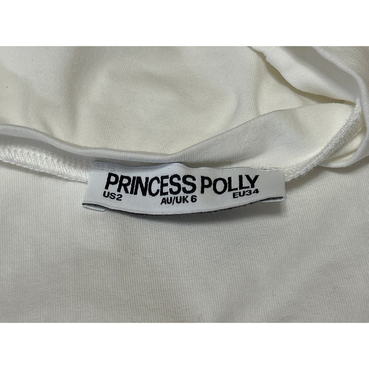 Princess Polly White Wine Glass Cocktail Short Sleeve T Shirt Tee Crop Top Sz 2