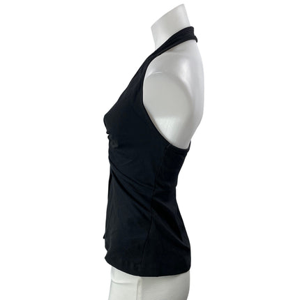 Kookai Women's Black Ribbed Knit Halter Twist Front V Neck Blouse Top Size 8