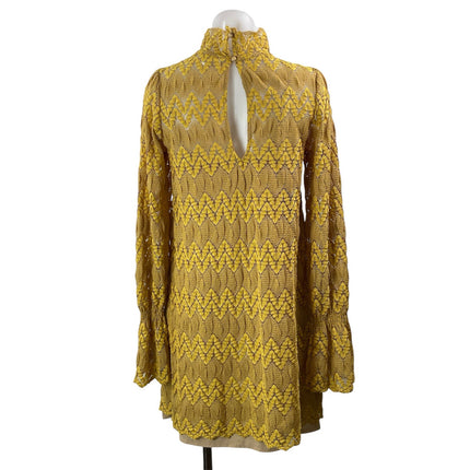 Jockey Mustard Yellow Long Sleeves Crochet Lace Mock Neck Mini Sweater Dress XS