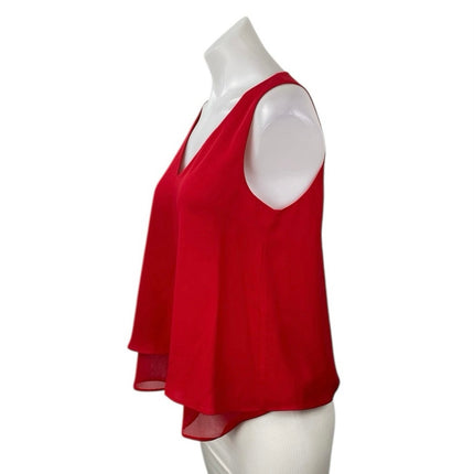 Zara Women's Red Chiffon Layered Sleeveless V Neck Sheer Blouse Tank Top Size XS