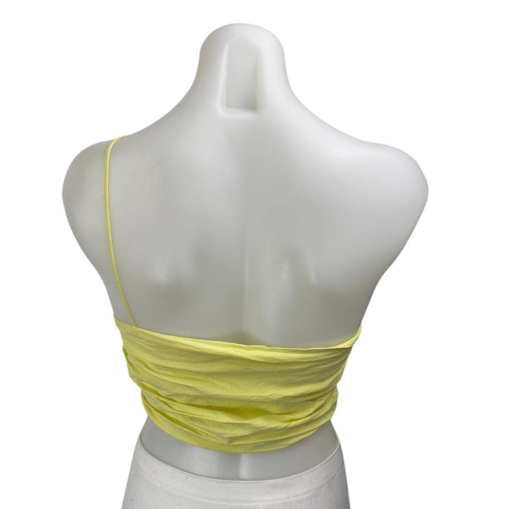 Zara Yellow Sleeveless One Shoulder Cami Camisole Ruched Crop Tank Top Size M