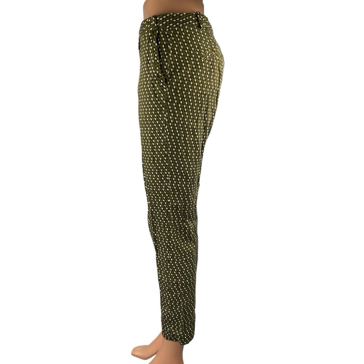 Zara Women's Green Geometric Mid Rise Slim Straight Skinny Crop Trousers Pants 4
