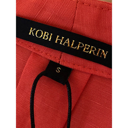 Kobi Halpern Red Linen Eyelet Embroidered Long Sleeve Button Down Shirt Top S