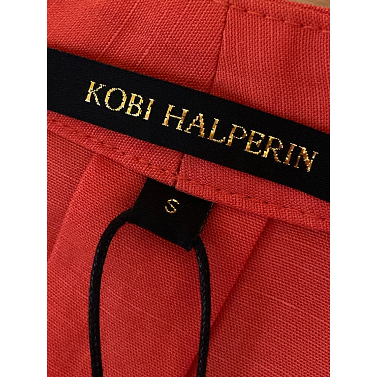 Kobi Halpern Red Linen Eyelet Embroidered Long Sleeve Button Down Shirt Top S