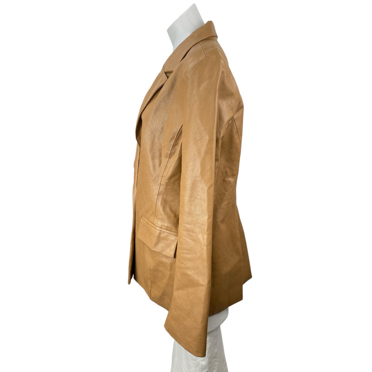 Le Lis Womens Brown Faux Leather Notched Collar Long Sleeve Blazer Coat Jacket L