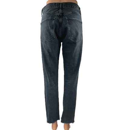 Agolde Women's Black High Waisted Raw Hem Straight Leg Denim Jeans Size 26