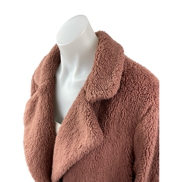 14th & Union Women's Pink Sherpa Fleece Long Sleeve Teddy Over Coat Jacket Sz L