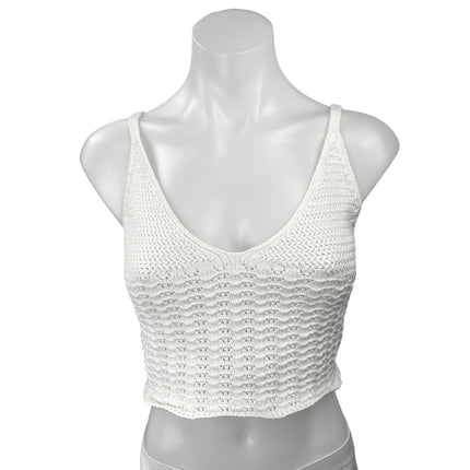 Aritzia Wilfred Women's White Crochet Knit Sleeveless Boho Crop Top Size M