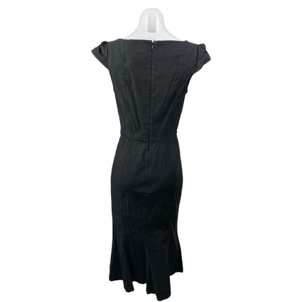 Anthropologie The Cecily Black Linen Sweetheart Cap Sleeve Midi Flare Dress Sz S