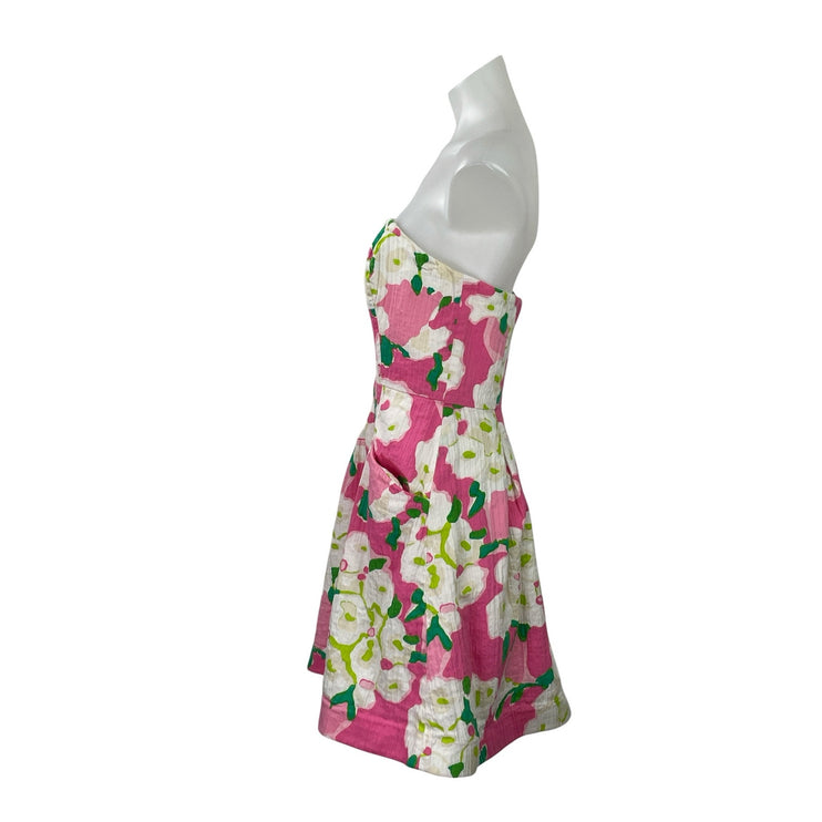 Lilly Pulitzer Pink Floral Strapless Tube Bandeau Fit & Flare Mini Dress Size 8