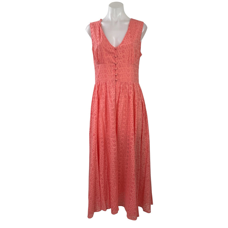 NEW Venus Coral Pink Orange Sleeveless Eyelet Embroidered A-line Maxi Dress Sz 8