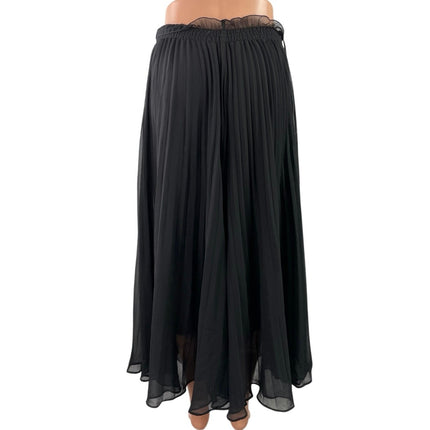 Zara Women's Black Sheer Pleated Ruffles High Waisted Maxi Flared A-Line Skirt S