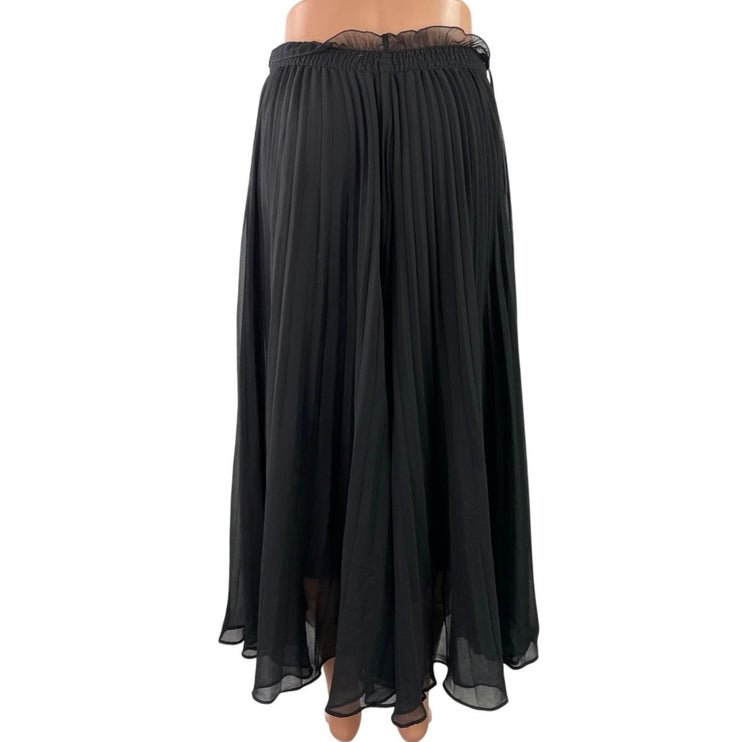 Zara Women's Black Sheer Pleated Ruffles High Waisted Maxi Flared A-Line Skirt S