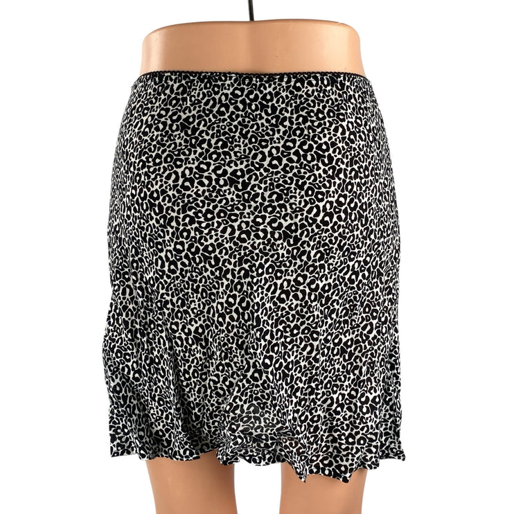 Audrey 3+1 Women's Black White Leopard Print High Rise Mini Bodycon Skirt Size S