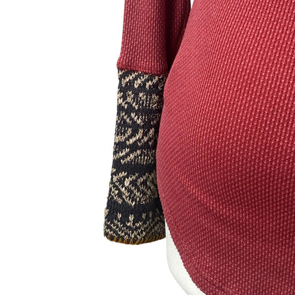 Free People Alpine Cuff Red Long Sleeve Henley Waffle Knit Thermal Sweater Top M