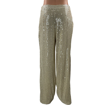 Nasty Gal Silver Champagne High Waisted Sequin Embellished Wide Trouser Pants 2