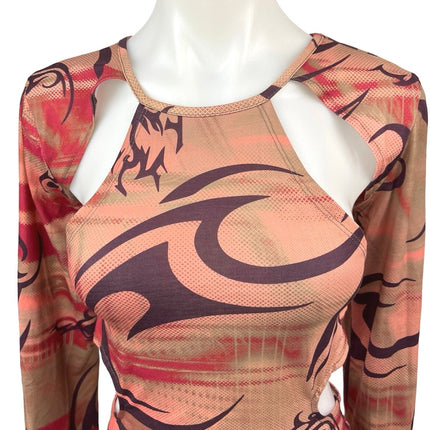 Jaded London Orange Multicolor Abstract Cut Out Long Sleeve Bodycon Dress Sz 10