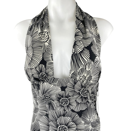 NEW Express Body Contour Black White Floral Plunge Halter One Piece Swimwear M
