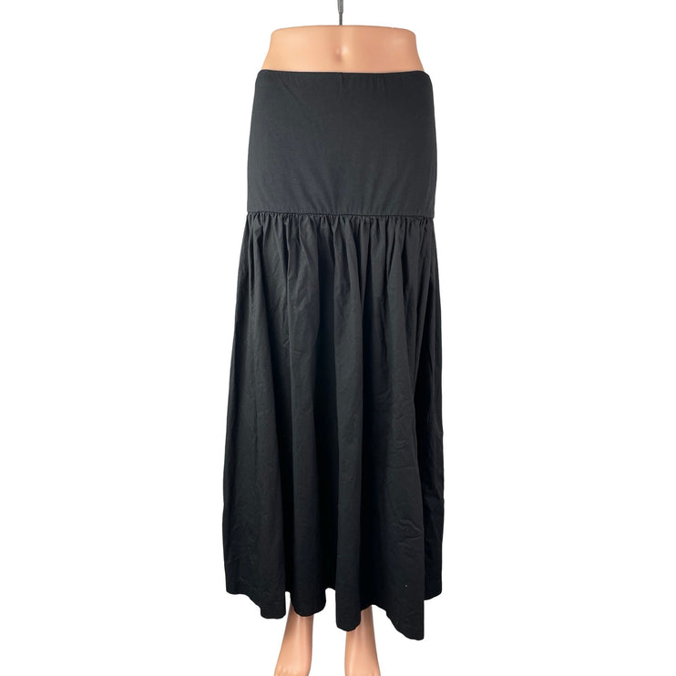 Topshop Women's Black Drop Waist Pleated Pull On Boho A Line Midi Skirt Size M