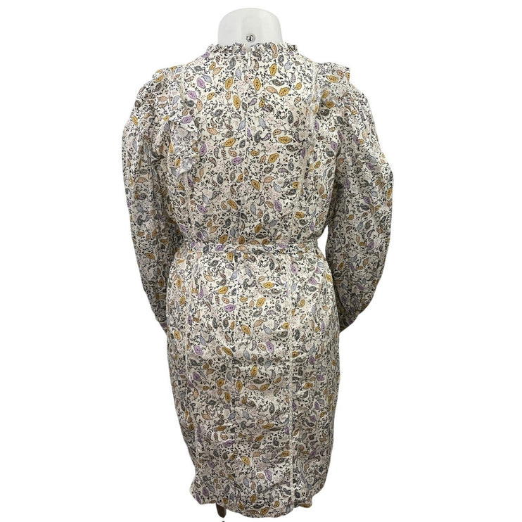 Witchery White Paisley Puff Long Sleeve Belted Mock Neck Mini Sheath Dress Sz 18