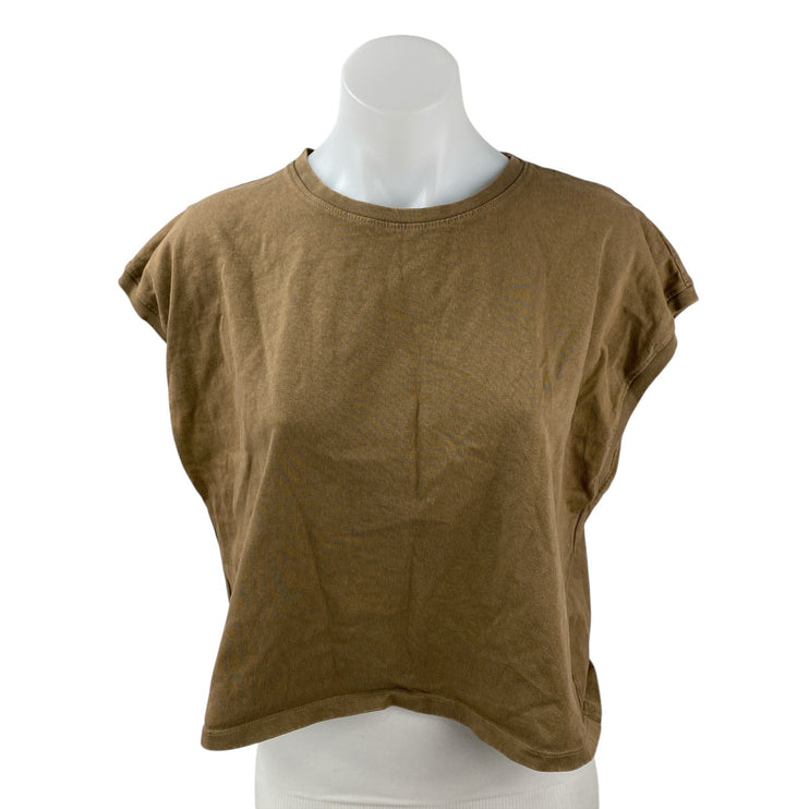 Zara Women's Brown Crew Neck Sleeveless Boxy Cropped Muscle Tee Tank Top Size L