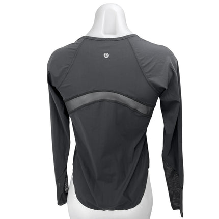 Lululemon Women's Black Mesh Long Sleeve Workout Athletic T Shirt Top Size 4