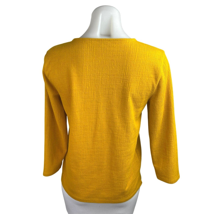J.Crew Women's Yellow Textured V-Neck Long Sleeve Casual Shirt Blouse Top Size S