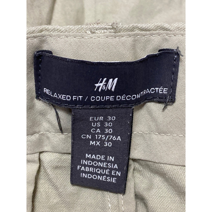 H&M Women's Khaki Linen Pleated Relaxed Straight Chino Trouser Dress Pants Sz 30