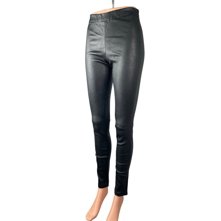 Theory 100% Lamb Leather Women's Black Mid Rise Leggings Skinny Trousers Pants 2