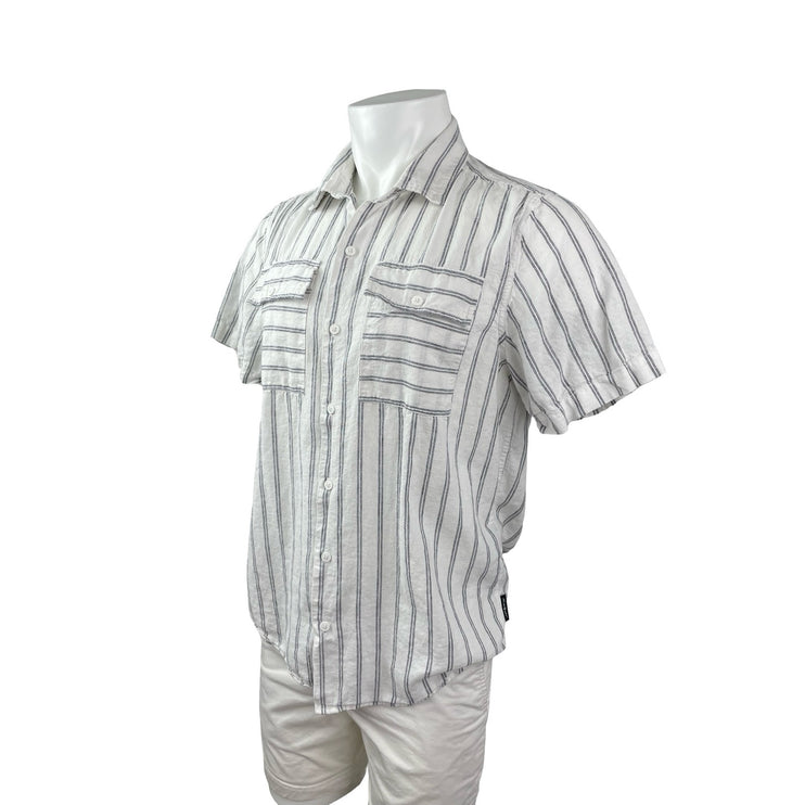 Karl Lagerfeld Men's White Black Striped Short Sleeve Pocket Button Up Shirt M