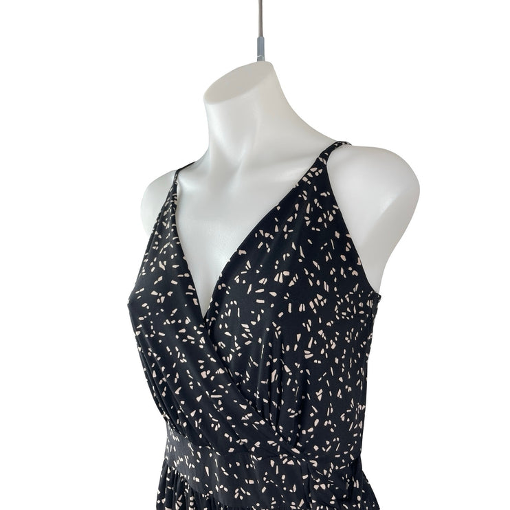 Kaileigh Black White Speckled Dot Sleeveless V Neck Cami Tank Jumpsuit Size S