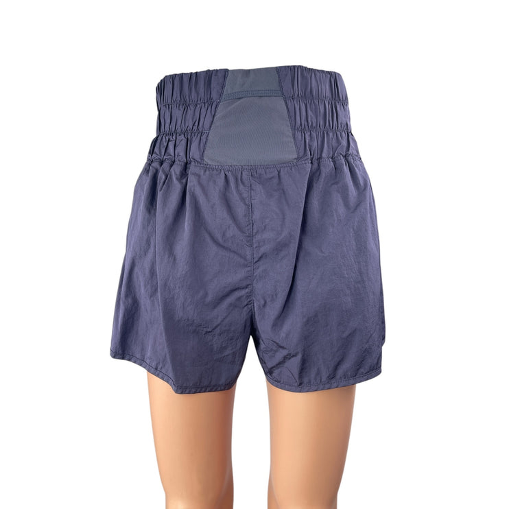 Free People Way Home Purple High Rise Smocked Wide Activewear Sports Shorts Sz L