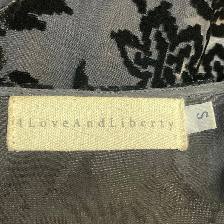 4 Love and Liberty Black Floral Burnout Velvet Jacquard Kimono Fringe Cardigan S