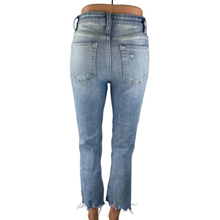 Flying Monkey Women's Blue Distressed Raw Hem Crop Straight Denim Jeans Size 26